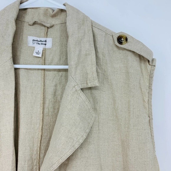 PAOLA ALBERDI Women's size S The Drop Linen Lagenlook Beige Long Vest Jacket Top - Picture 4 of 8
